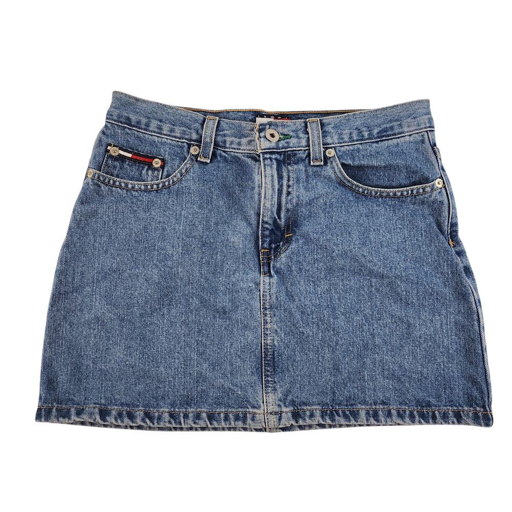 Vintage Tommy Hilfiger Skirt Juniors 5 Mini Denim Jean 27 Preppy Y2k 2000s